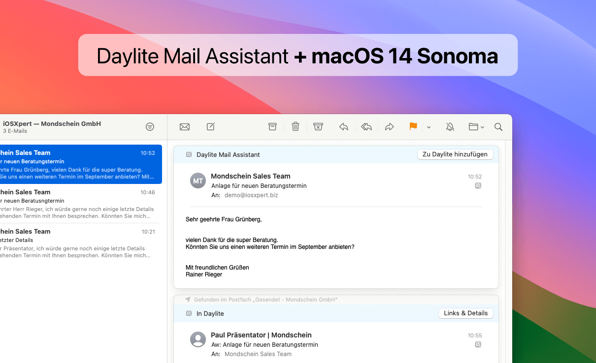 Was Sie über den Daylite Mail Assistant auf macOS Sonoma wissen sollten