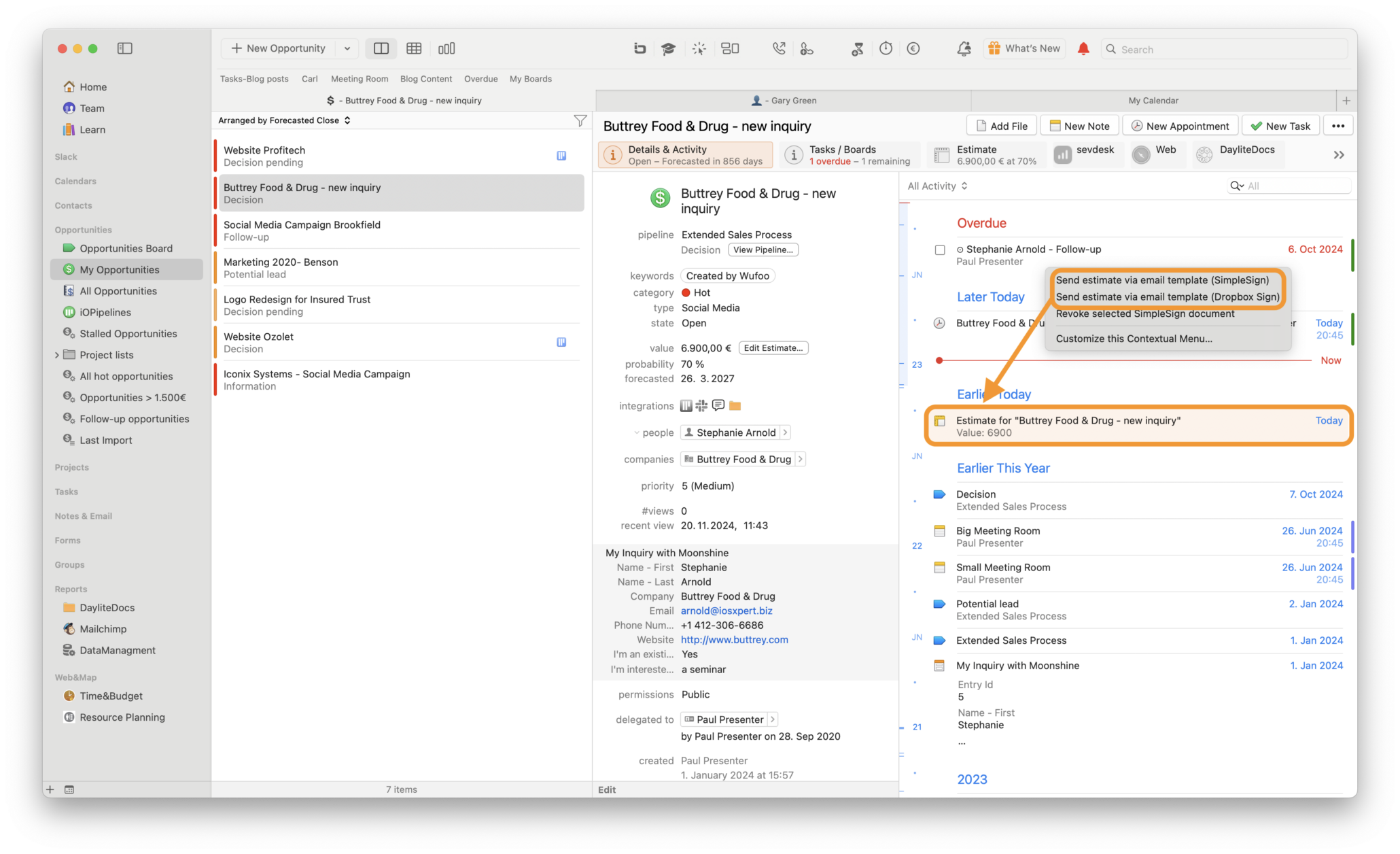 Resend an estimate within the Daylite sales opportunity 